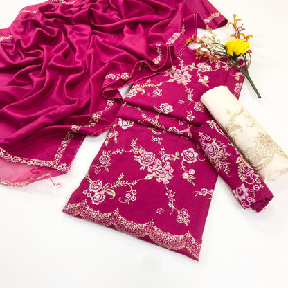Zara Shahjahan Plain Emb Dhanak 3-Piece Suit