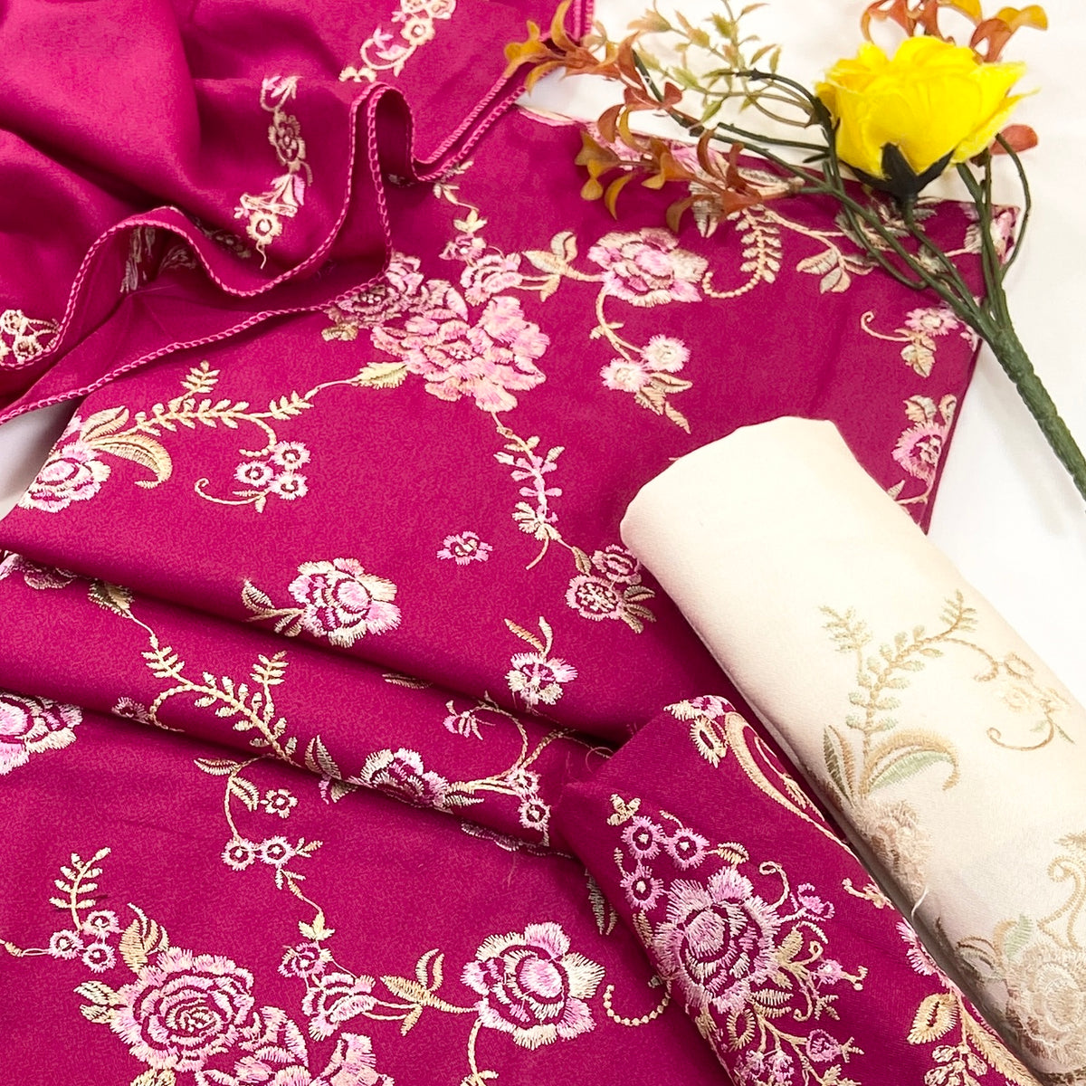 Zara Shahjahan Plain Emb Dhanak 3-Piece Suit