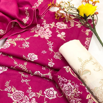 Zara Shahjahan Plain Emb Dhanak 3-Piece Suit