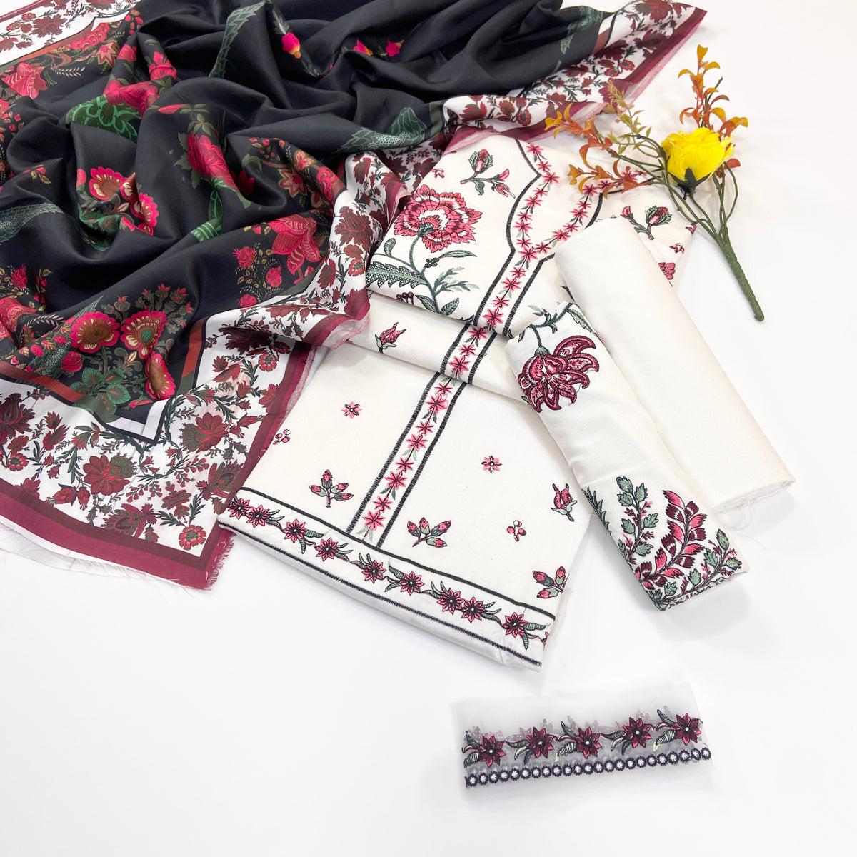 Jugnu Plain Emb Dhanak 3-Piece Suit