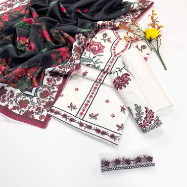 Jugnu Plain Emb Dhanak 3-Piece Suit