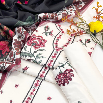Jugnu Plain Emb Dhanak 3-Piece Suit