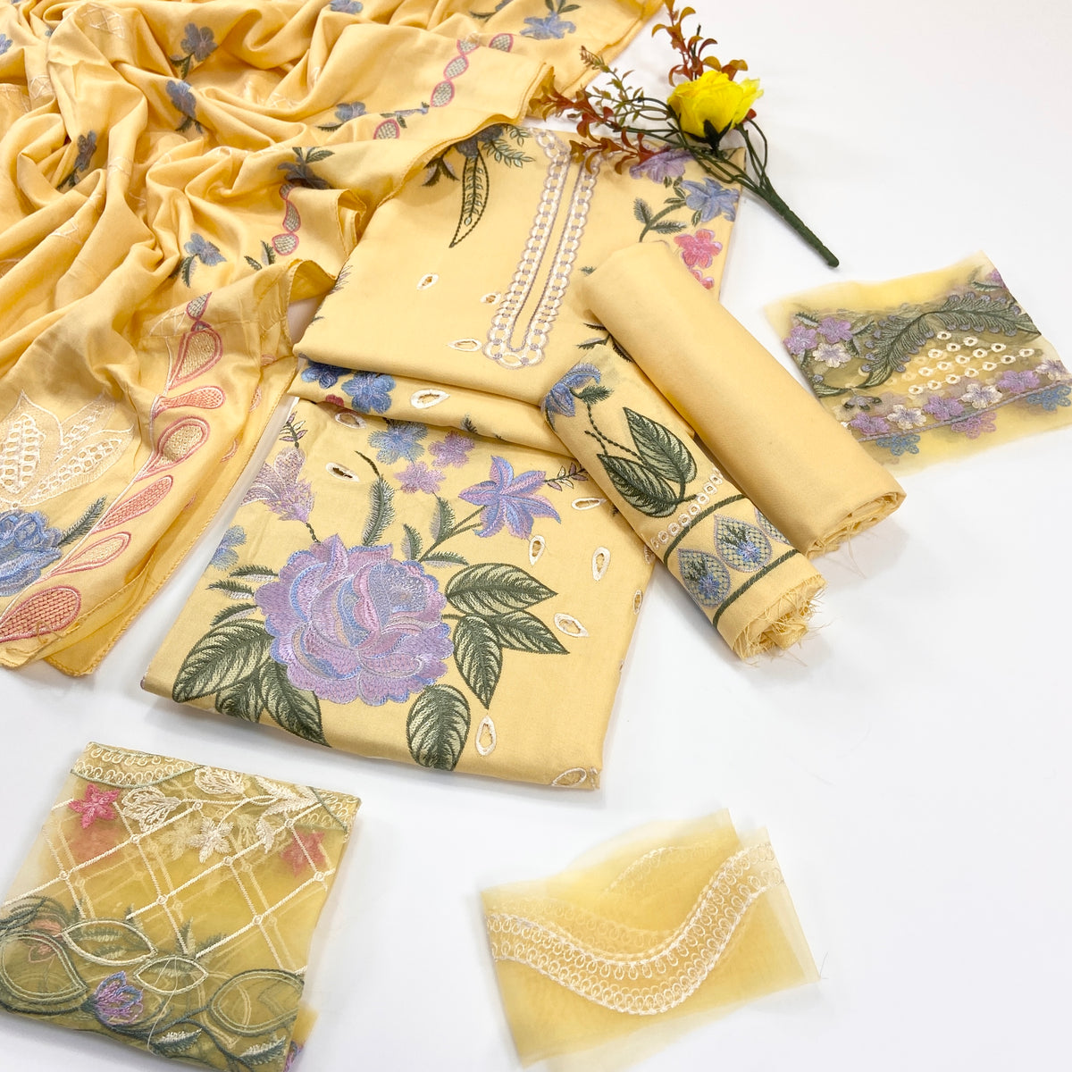 Laam Plain Emb Dhanak 3-Piece Suit