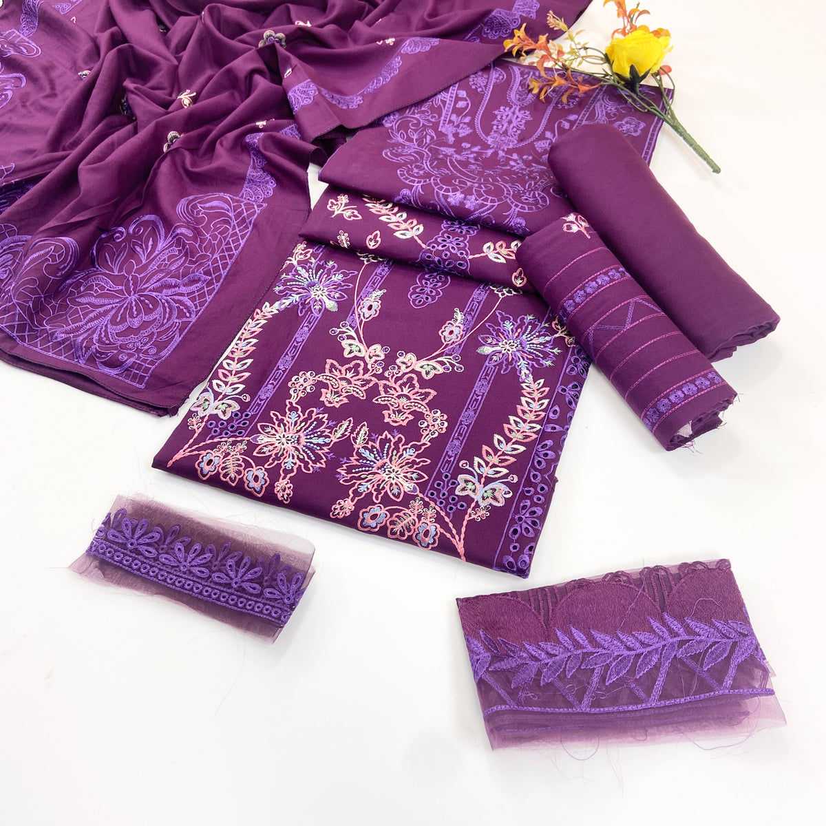 Mahnur Plain Emb Dhanak 3-Piece Suit