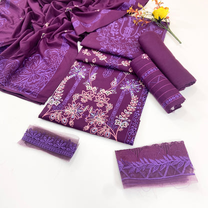 Mahnur Plain Emb Dhanak 3-Piece Suit