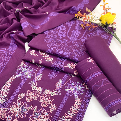 Mahnur Plain Emb Dhanak 3-Piece Suit