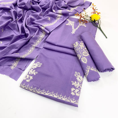 Laam Plain Emb Dhanak 3-Piece Suit