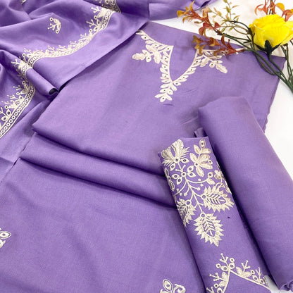 Laam Plain Emb Dhanak 3-Piece Suit