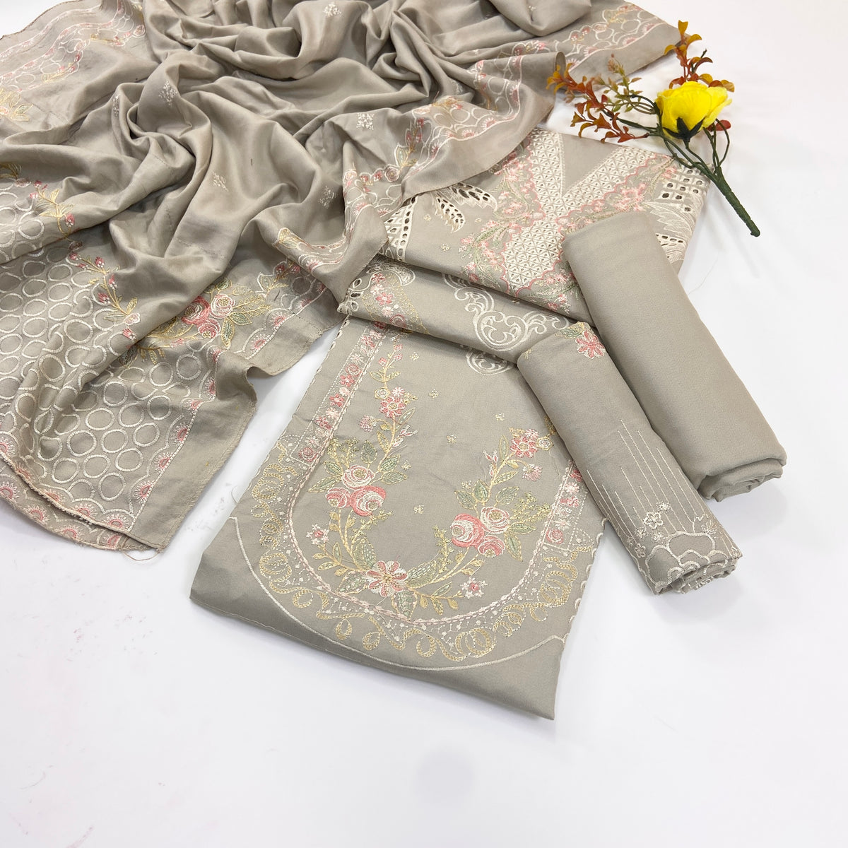 Bin Ilyas Plain Emb Dhanak 3-Piece Suit