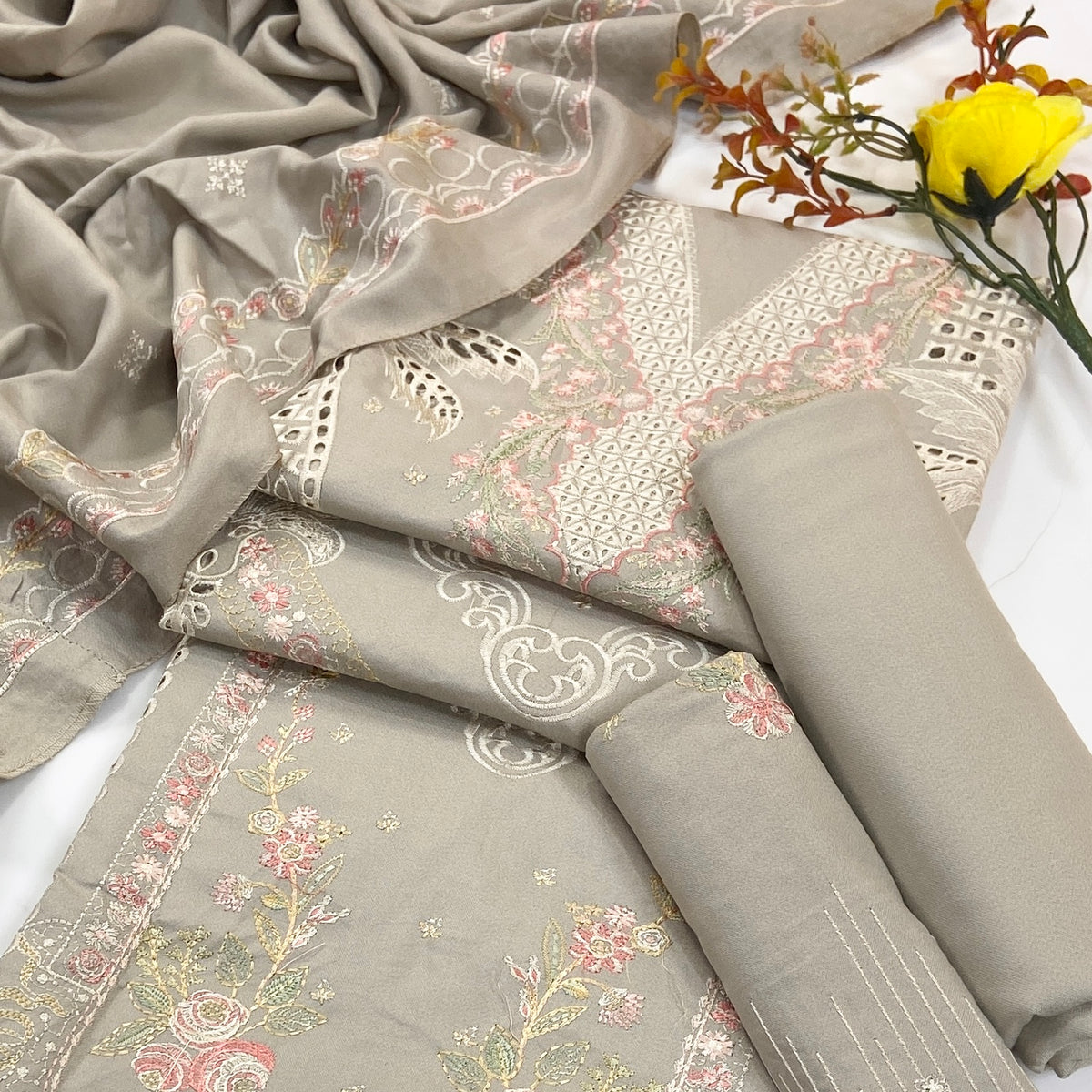 Bin Ilyas Plain Emb Dhanak 3-Piece Suit