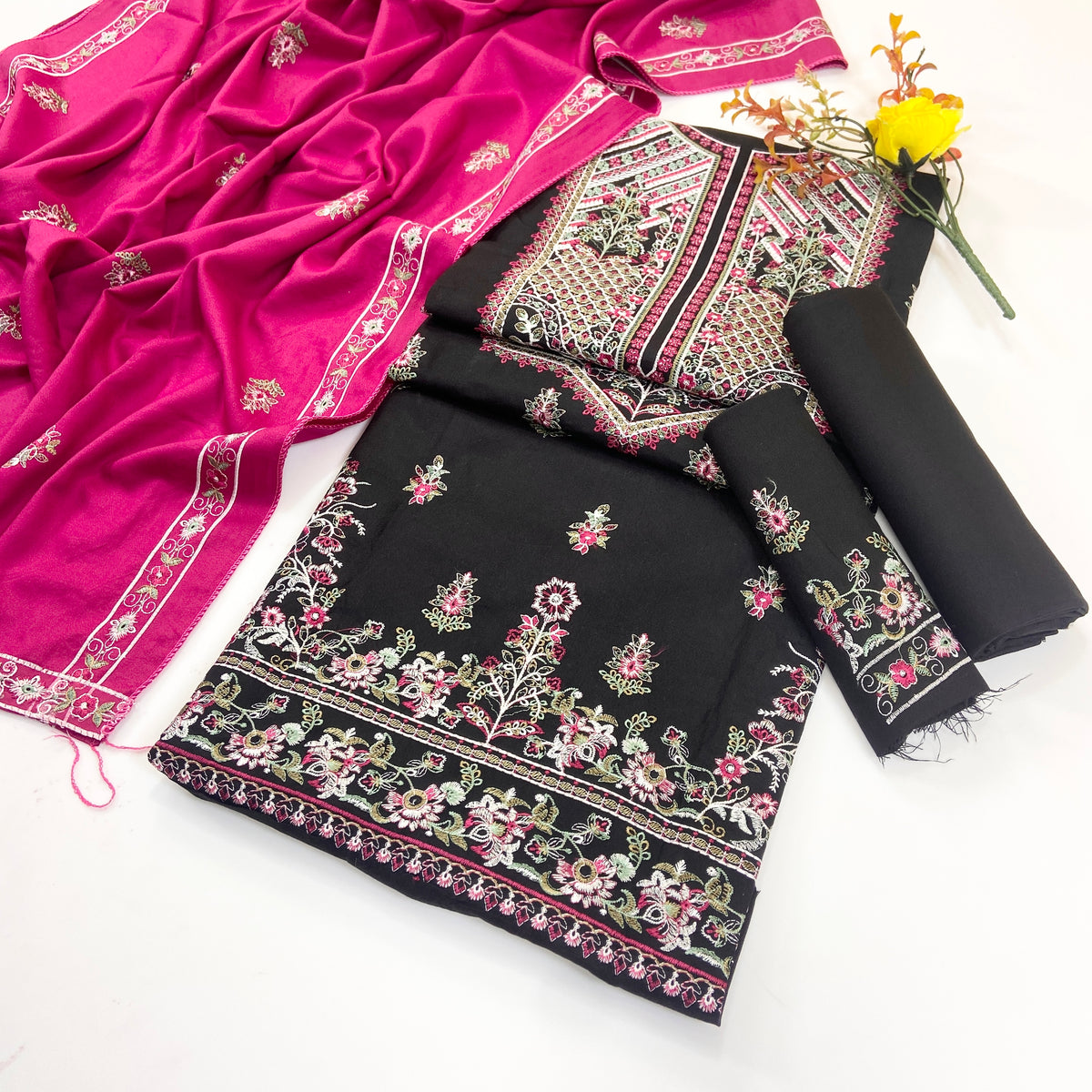 Zarposh Plain Emb Dhanak 3-Piece Suit