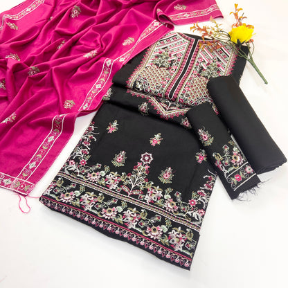 Zarposh Plain Emb Dhanak 3-Piece Suit