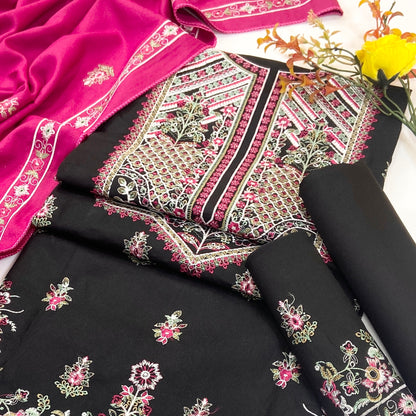 Zarposh Plain Emb Dhanak 3-Piece Suit