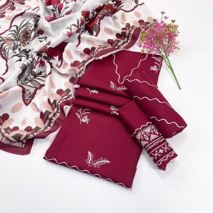 Rangrez Plain Embroidered Dhanak 3PC