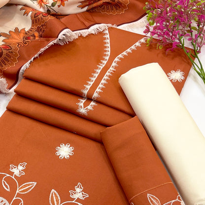 Rumi Plain Embroidered Dhanak 3PC