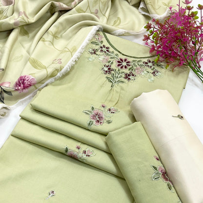 Iznik Plain Embroidered Dhanak 3PC