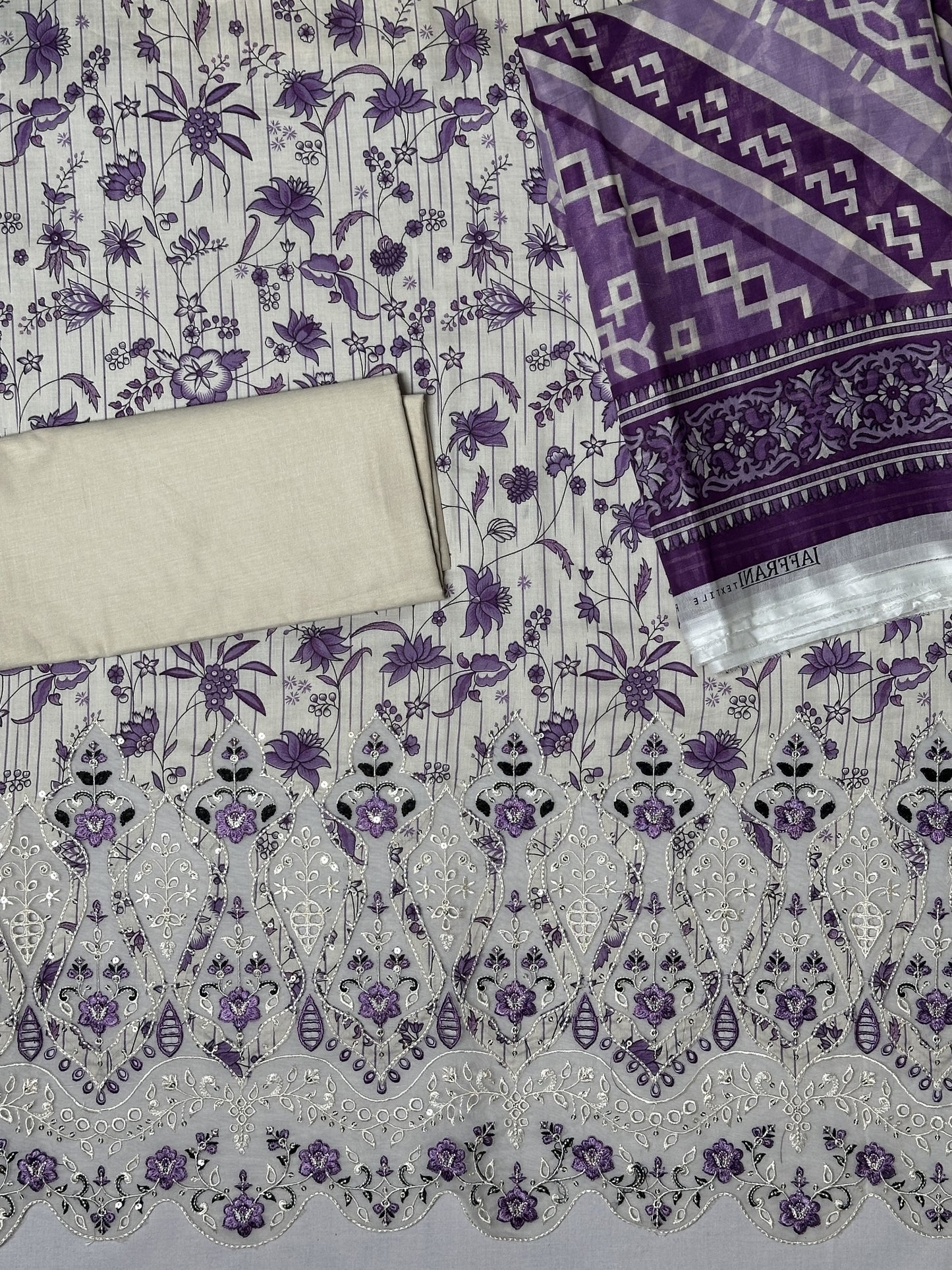 Jaffrani Premium Printed & Emb Laserkari Lawn 3PC