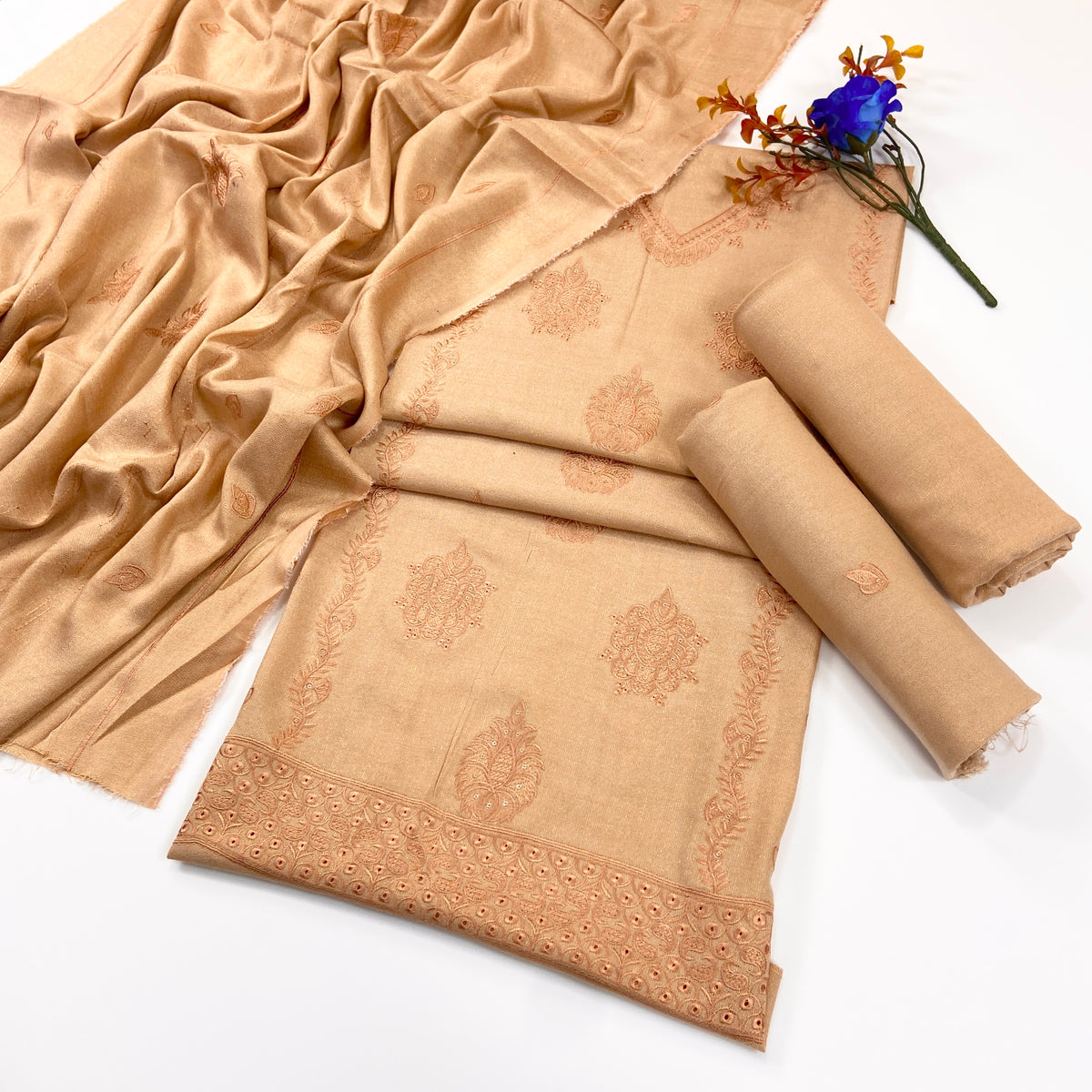 Chamki Fancy Light Emb Wool Peach 3PC