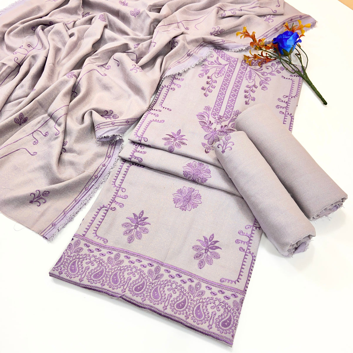 Chamki Fancy Light Emb Wool Peach 3PC