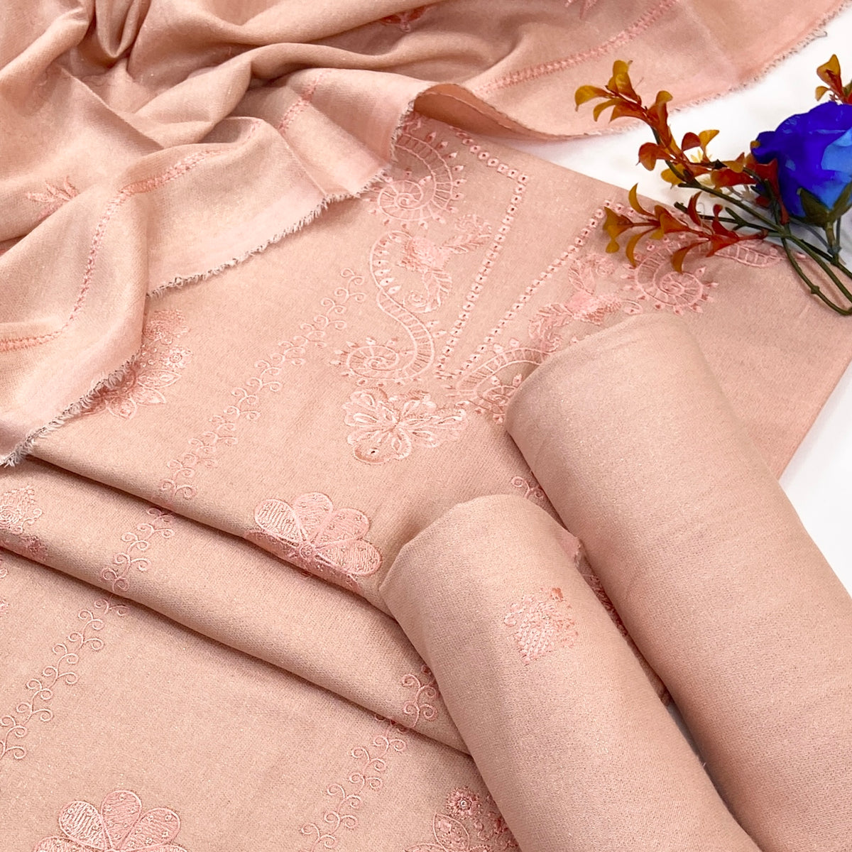 Chamki Fancy Light Emb Wool Peach 3PC