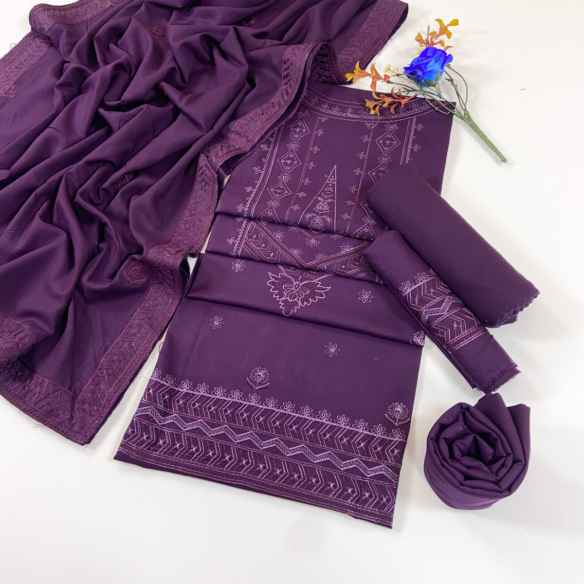 Fasana By Shanaya Plain Emb Dhanak 3PC