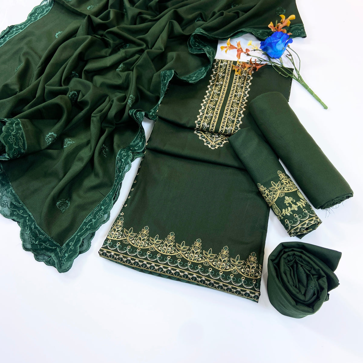 Fasana By Shanaya Plain Emb Dhanak 3PC