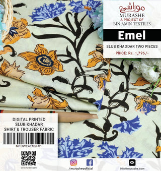 Emel By Murashe Printed Slub Khaddar Shirt & Trouser-2PC