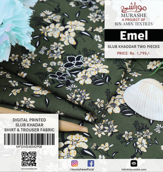 Emel By Murashe Printed Slub Khaddar Shirt & Trouser-2PC