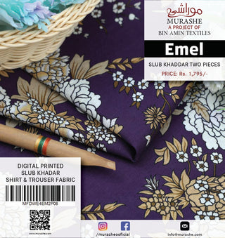 Emel By Murashe Printed Slub Khaddar Shirt & Trouser-2PC