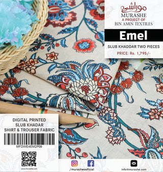 Emel By Murashe Printed Slub Khaddar Shirt & Trouser-2PC