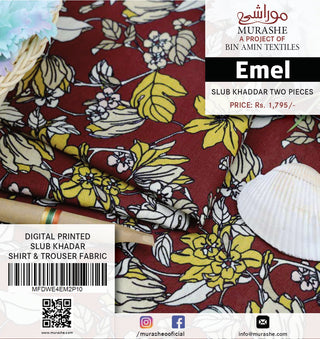 Emel By Murashe Printed Slub Khaddar Shirt & Trouser-2PC