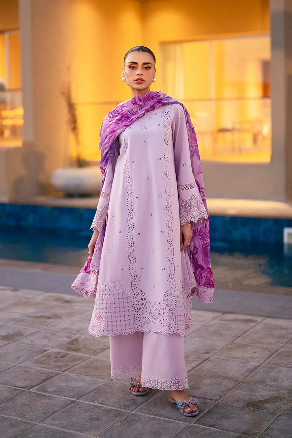 Laam Embroidered Dhanak 3PC