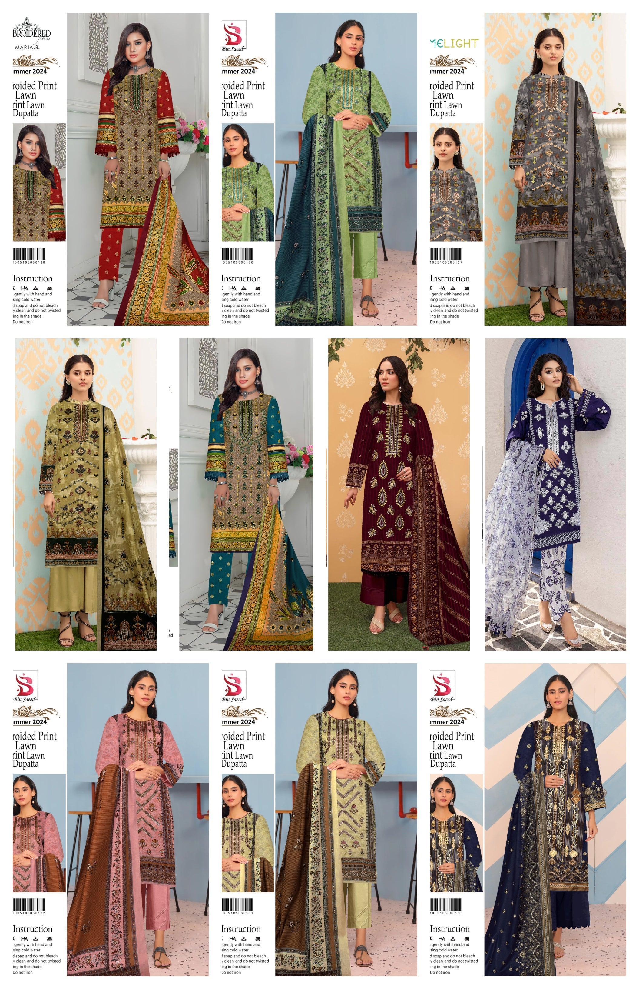Pack of 10 Mix Brand Lawn Dupatta Embroided Shirt Summer Collection 2024