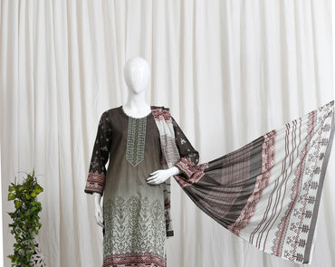 Falisha By Anaya Noor Print Emb Chickenkari 3-PC