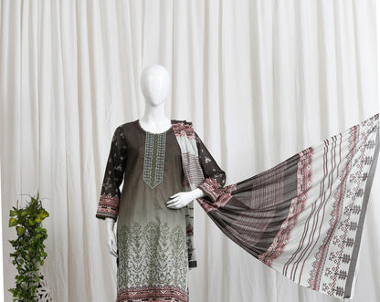 Falisha By Anaya Noor Print Emb Chickenkari 3-PC