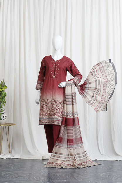 Falisha By Anaya Noor Print Emb Chickenkari 3-PC