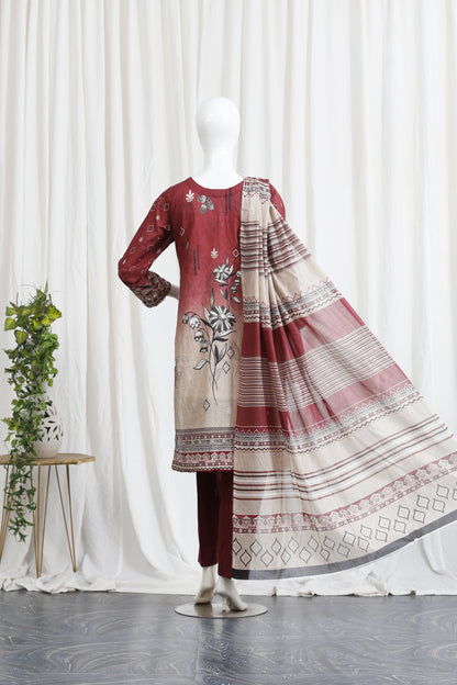 Falisha By Anaya Noor Print Emb Chickenkari 3-PC