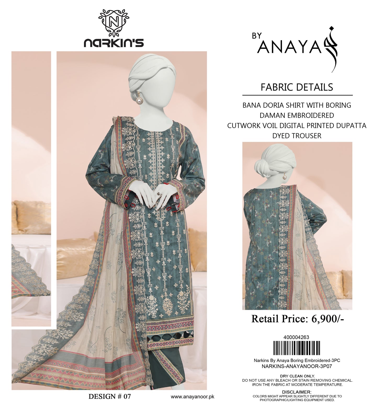 Narkins By Anaya Noor Boring Embroidered 3-PC