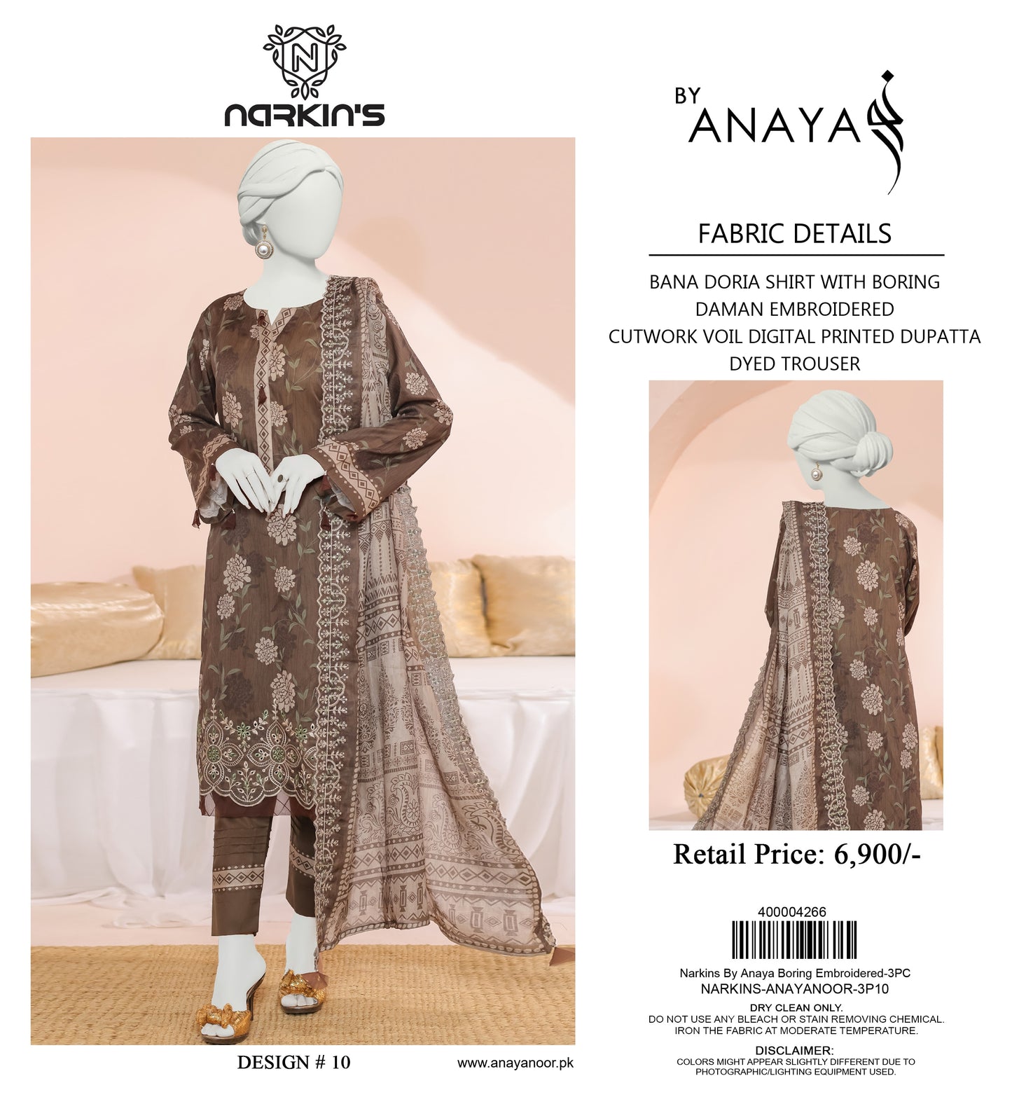 Narkins By Anaya Noor Boring Embroidered 3-PC