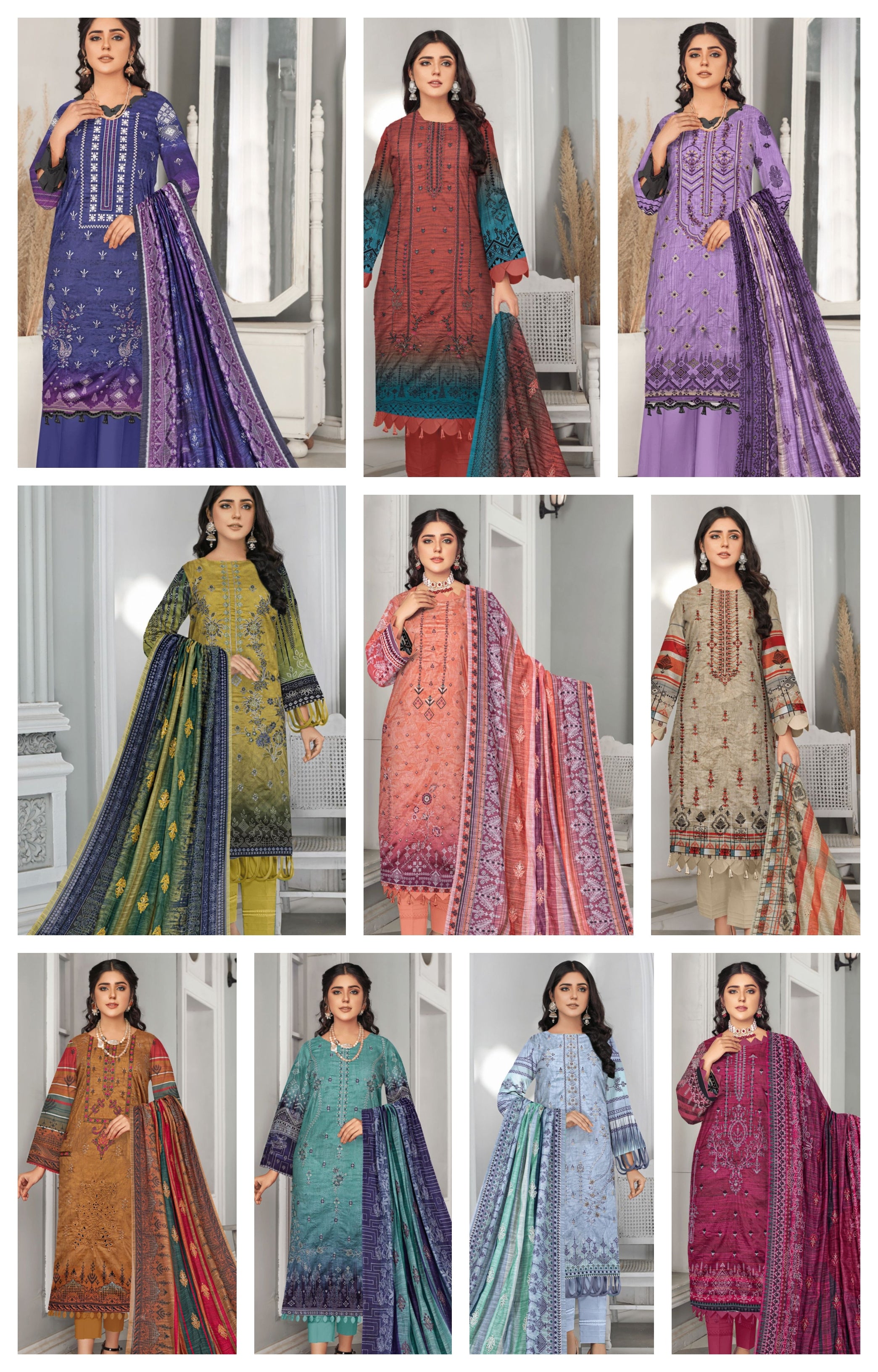 Pack of 10 Anaya Noor VOL-14 Digital Printed Embroidered Lawn 3 Piece Unstitched Summer Collection 2024