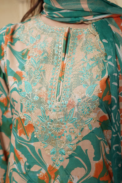 Moco By Anaya Noor Emb & Digital Printed Lawn 3PC