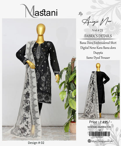 Mastani By Anaya Noor Bana Dora Emb Lawn 3PC