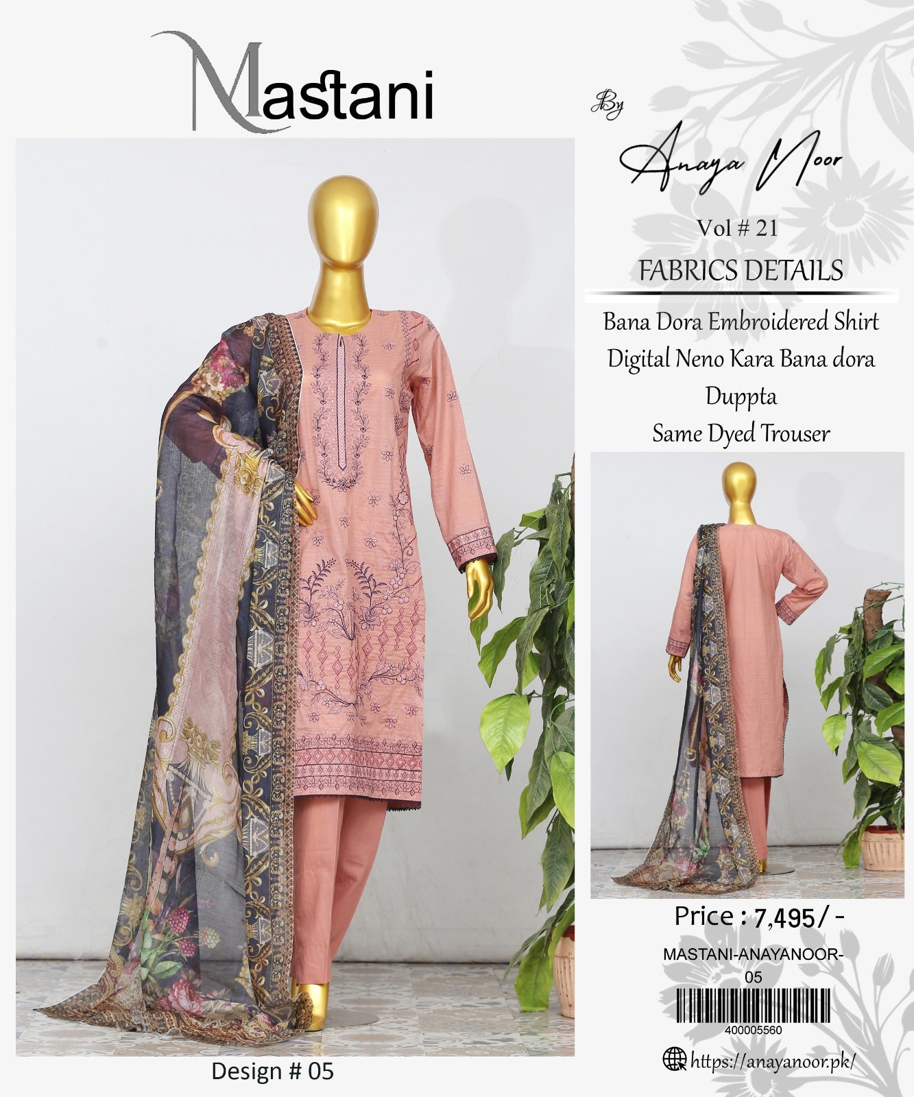 Zarqash By Anaya Noor Bana Dora Emb Lawn 3PC