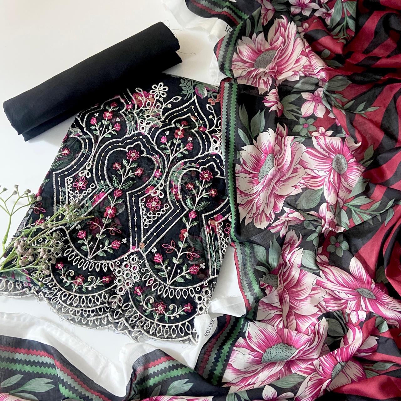 Jaffrani Premium Printed & Emb Laserkari Lawn 3PC