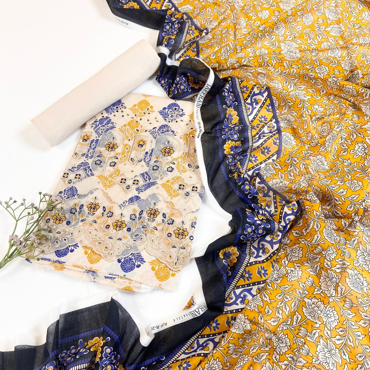 Jaffrani Premium Printed & Emb Laserkari Lawn 3PC