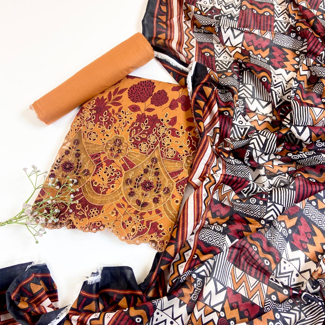 Jaffrani Premium Printed & Emb Laserkari Lawn 3PC