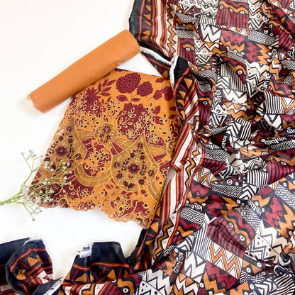 Jaffrani Premium Printed & Emb Laserkari Lawn 3PC