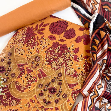 Jaffrani Premium Printed & Emb Laserkari Lawn 3PC