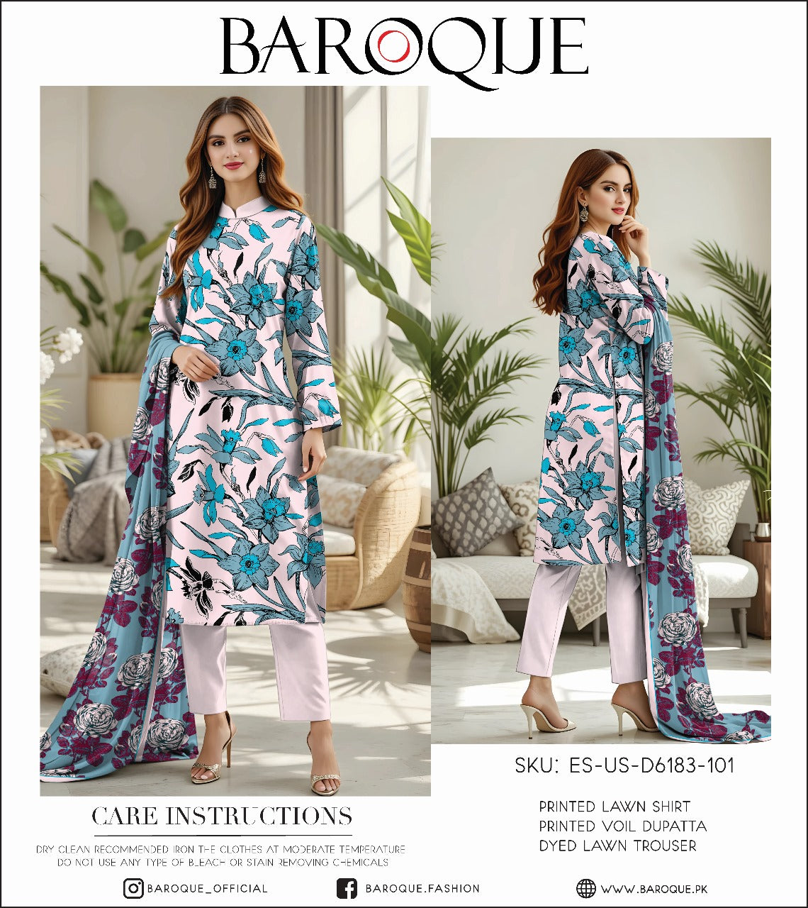 Baroque Digital Printed Lawn 3PC