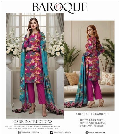 Baroque Digital Printed Lawn 3PC